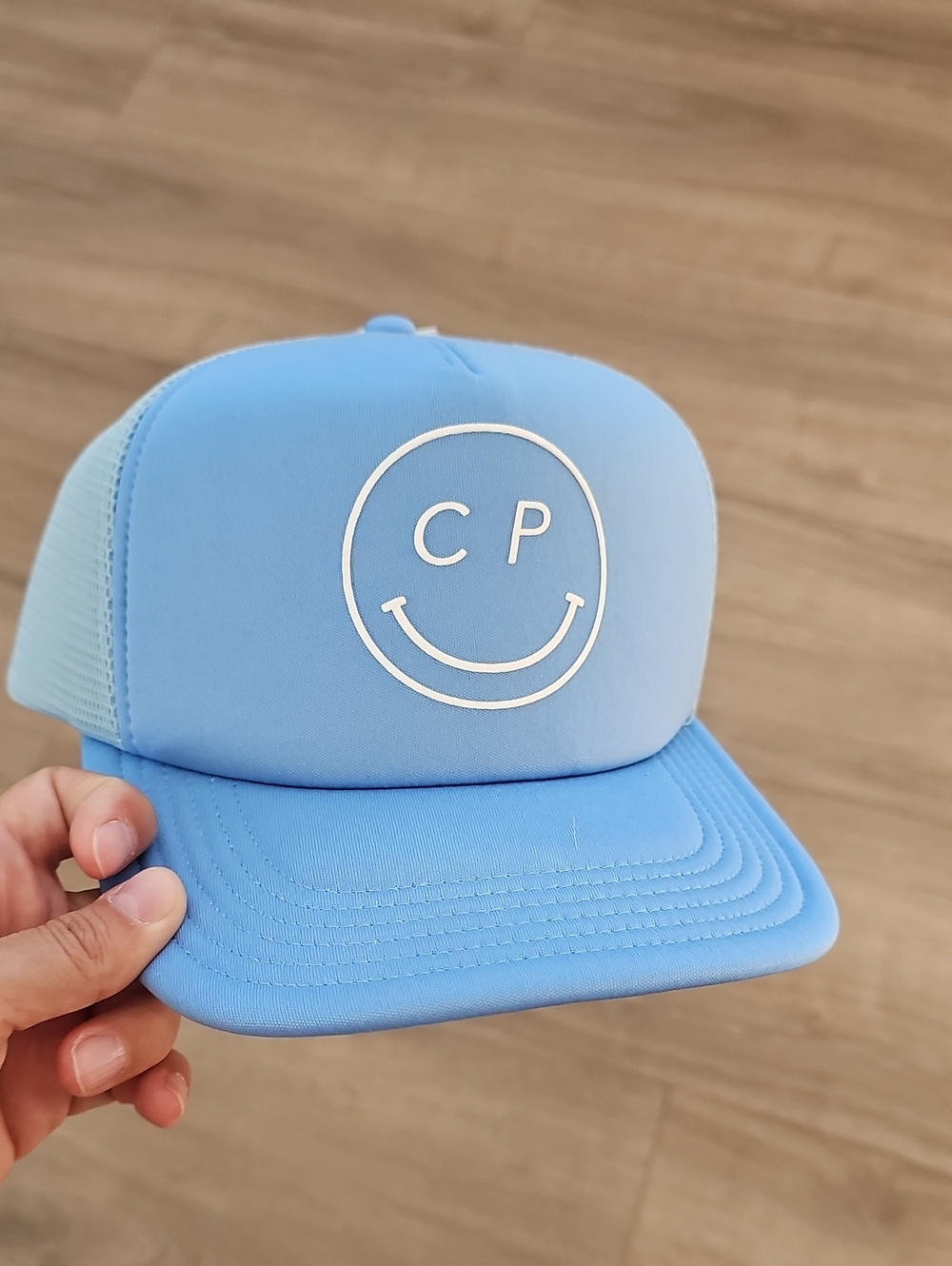 Spiritual Ganster & Club Pilates Smiley Logo Trucker Hat in Light Blue